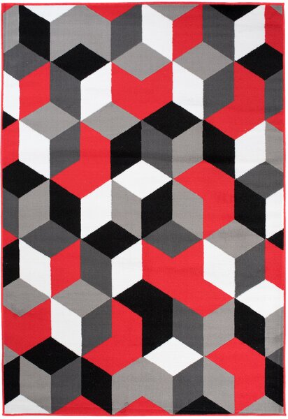 Kusový koberec Maya - geometrické tvary 1 - šedý/červený