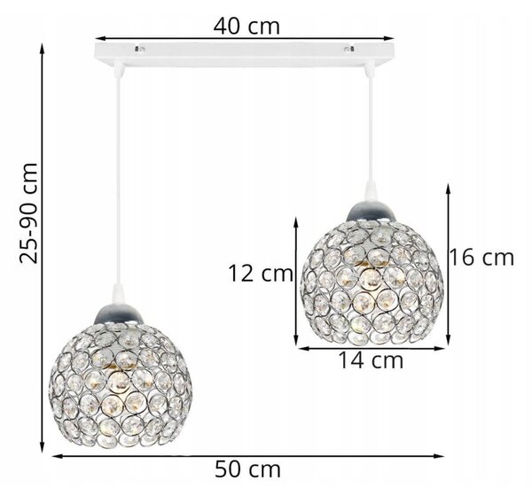Závěsné svítidlo Crystal, 2x stříbrné křišťálové stínítko, (chromové uchycení), w