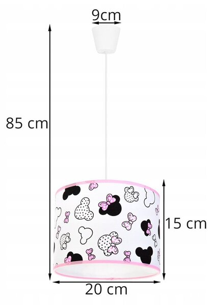 Dětské závěsné svítidlo Minnie, 1x textilní stínítko se vzorem