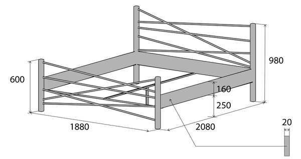 Česká Kovová postel LINE Barevne provedení: černá, Rozměr: 140 x 200 cm