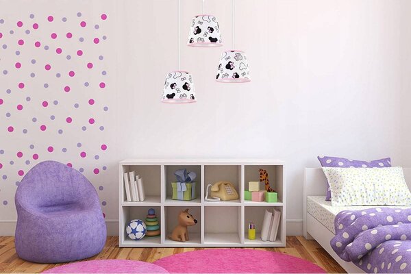 Dětské závěsné svítidlo Minnie, 3x textilní stínítko se vzorem, o, s