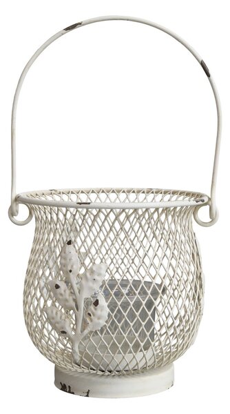 Krémová antik kovová lucerna Fil-de-fer - Ø12*22cm - Chic Antique