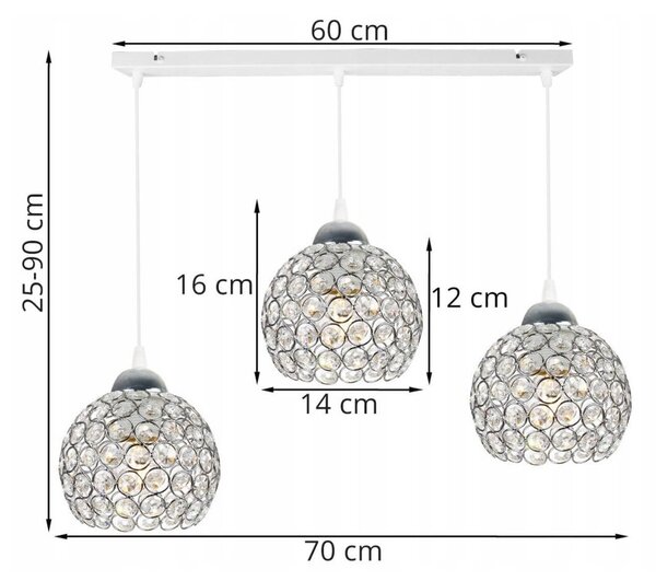 Závěsné svítidlo Crystal, 3x stříbrné křišťálové stínítko, (chromové uchycení), w