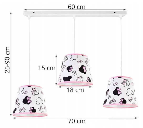 Dětské závěsné svítidlo Minnie, 3x textilní stínítko se vzorem, s