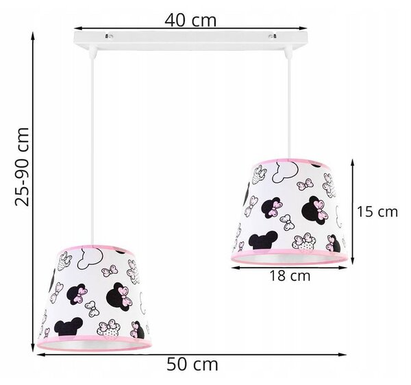 Dětské závěsné svítidlo Minnie, 2x textilní stínítko se vzorem, s