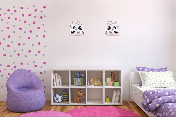 Dětské závěsné svítidlo Minnie, 2x textilní stínítko se vzorem, s