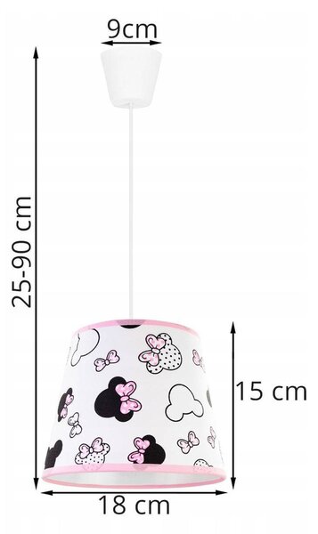 Dětské závěsné svítidlo Minnie, 1x textilní stínítko se vzorem, s