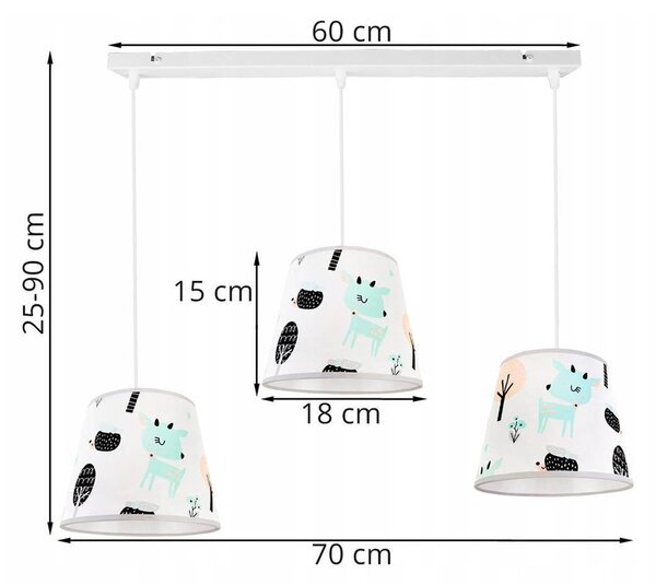 Dětské závěsné svítidlo Bambi, 3x textilní stínítko se vzorem, s