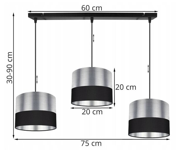 Závěsné svítidlo Chromic, 3x chromové textilní stínítko (mix 2 barev), (výběr ze 2 barev konstrukce)