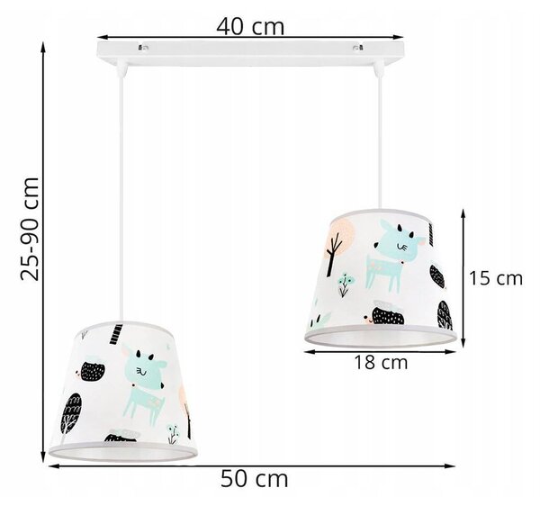 Dětské závěsné svítidlo Bambi, 2x textilní stínítko se vzorem, s