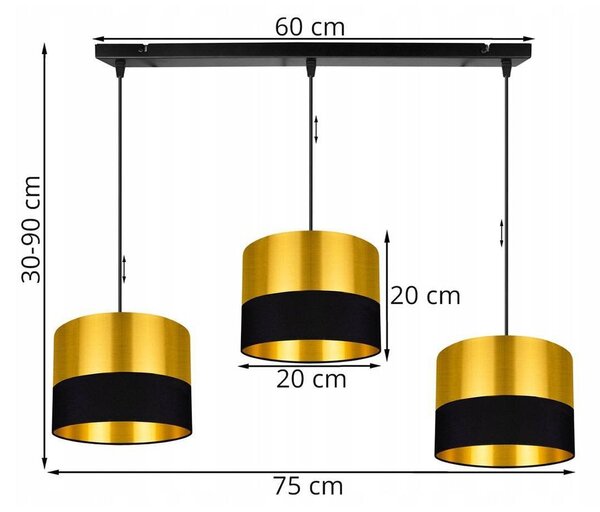 Závěsné svítidlo Golden, 3x zlaté textilní stínítko (mix 2 barev), (výběr ze 2 barev konstrukce)