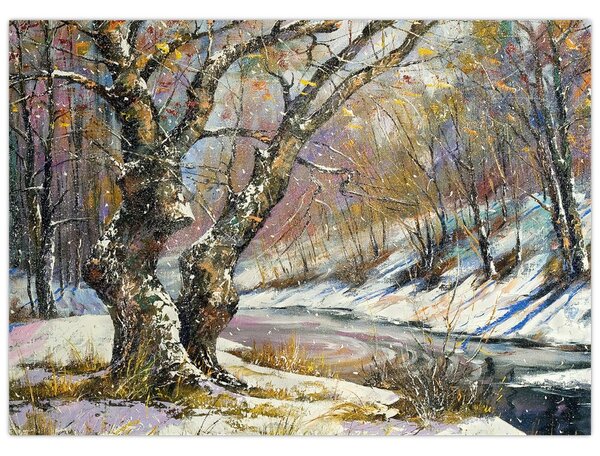 Obraz malované zimní krajiny (70x50 cm)