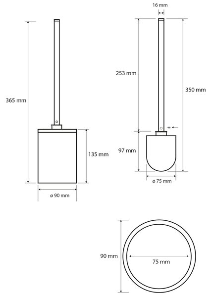 Sapho, X-ROUND WHITE WC kartáč válcový na postavení, bílý, XR306W