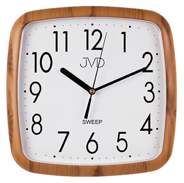 Hranaté nástěnné hodiny JVD quartz H615.4 imitace dřeva (sweep - plynulý chod - netikající hodiny)