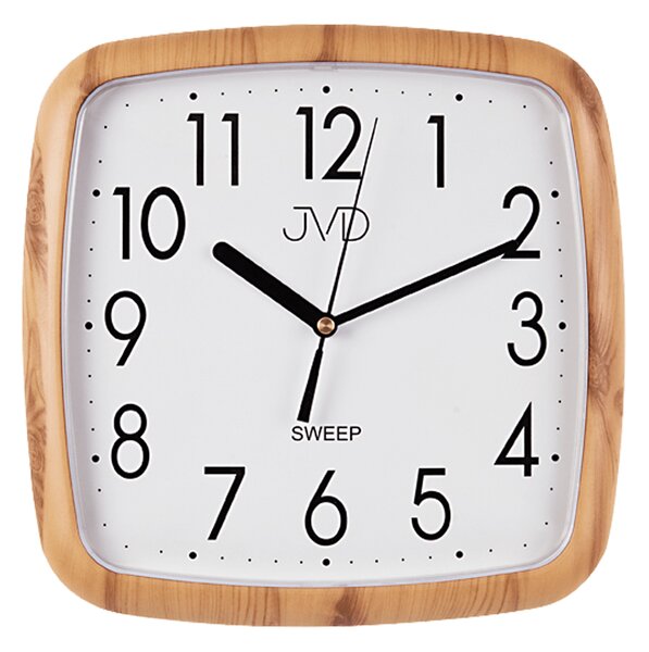 Hranaté nástěnné netikající hodiny JVD quartz H615.3 imitace dřeva - světlé (sweep - plynulý chod - netikající hodiny)