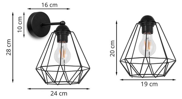 Nástěnné svítidlo Fusion 1, 1x černé drátěné stínítko
