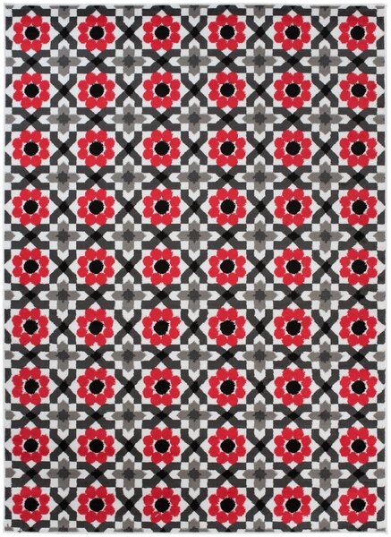 Chemex Kusový koberec Maya - květiny 1 - šedý/červený Rozměr koberce: 80x150 cm