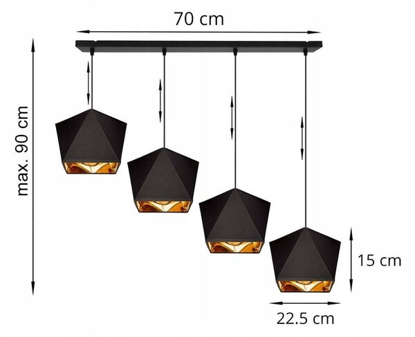 Závěsné svítidlo Diamond Gold, 4x černé/zlaté textilní stínítko