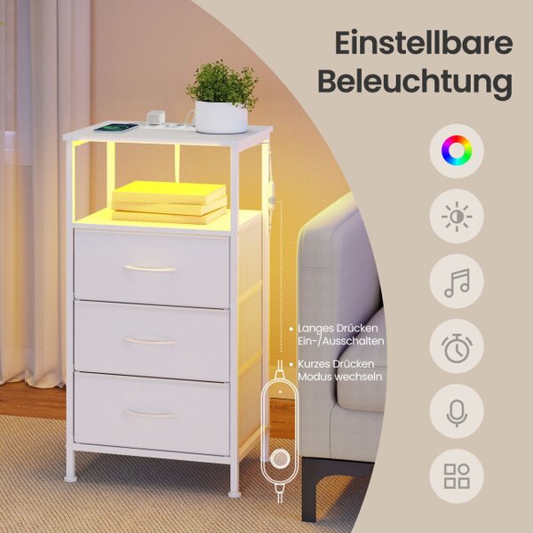 Sada 2 nočních stolků s LED osvětlením a nabíjecí stanicí LGSB35203W102