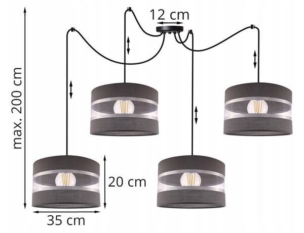 Závěsné svítidlo Elegance Spider, 4x textilní stínítko (mix 3 barev), (výběr ze 2 barev konstrukce), (fi 35cm)