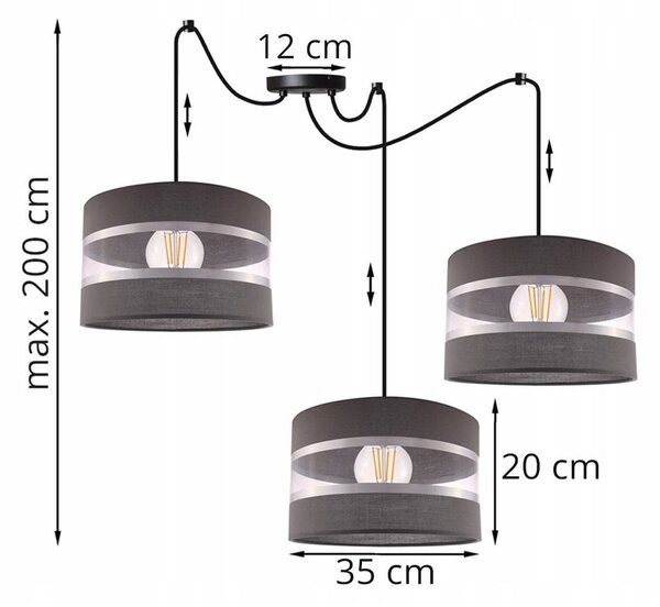 Závěsné svítidlo Elegance Spider, 3x textilní stínítko (mix 3 barev), (výběr ze 2 barev konstrukce), (fi 35cm)