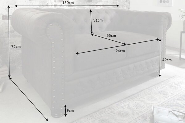 Pohovka CHESTERFIELD II 2M 150 CM vintage šedá taupe mikrovlákno Nábytek | Obývací pokoj | Sedací soupravy a pohovky | Pohovky | Pevné