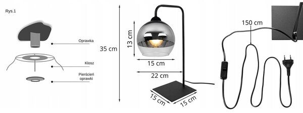 Stolní lampa Bergen, 1x chromové/transparentní stínítko (fi 15cm)