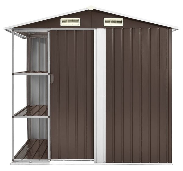 Zahradní domek s regálem hnědý 205 x 130 x 183 cm železo