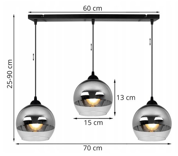 Závěsné svítidlo Bergen, 3x chromové/transparentní skleněné stínítko (fi 15cm)