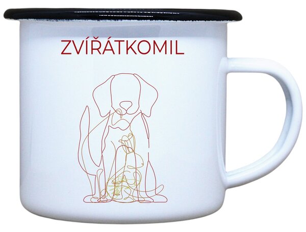 Smaltovaný hrnek plecháček s potiskem Zvířátkomil, 330 ml