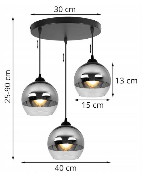 Závěsné svítidlo Bergen, 3x chromové/transparentní skleněné stínítko (fi 15cm), o