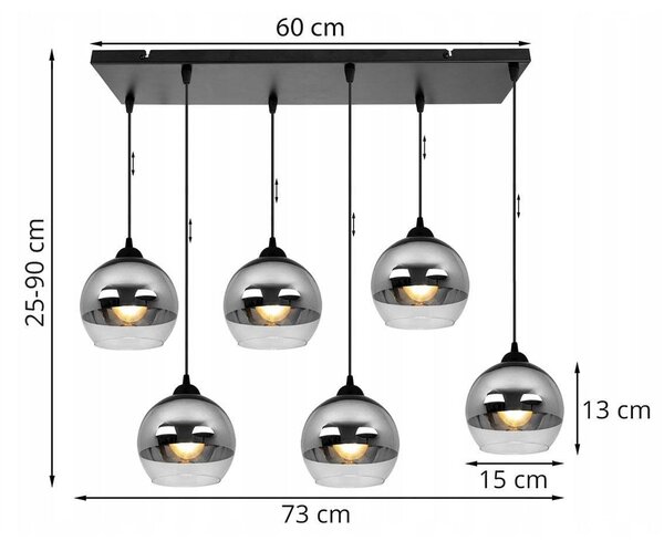 Závěsné svítidlo Bergen, 6x chromové/transparentní skleněné stínítko (fi 15cm)