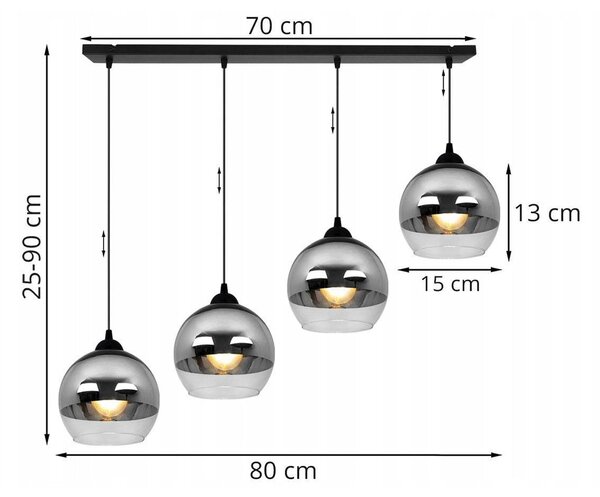 Závěsné svítidlo Bergen, 4x chromové/transparentní skleněné stínítko (fi 15cm)
