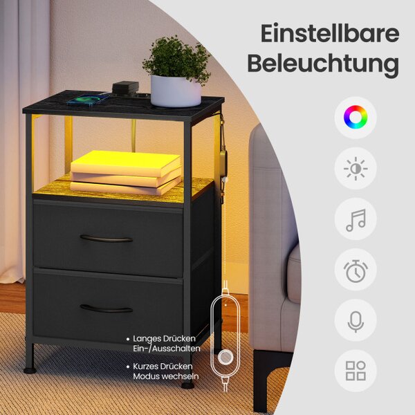 Sada 2 nočních stolků s LED osvětlením a nabíjecí stanicí LGSB35202B102