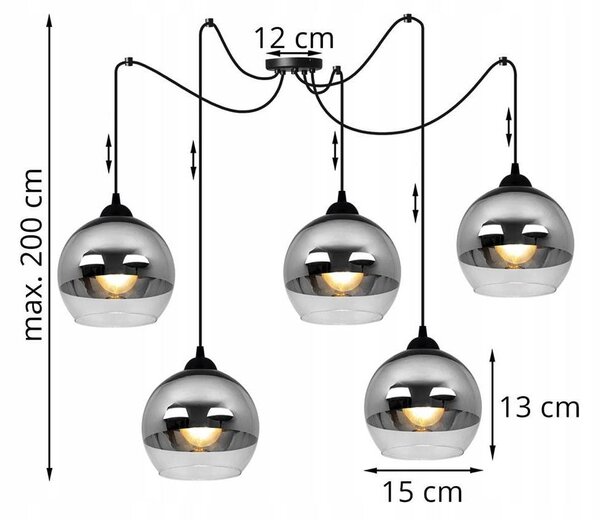 Závěsné svítidlo Bergen Spider, 5x chromové/transparentní skleněné stínítko (fi 15cm)