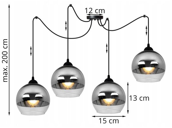 Závěsné svítidlo Bergen Spider, 4x chromové/transparentní skleněné stínítko (fi 15cm)