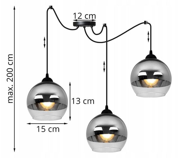 Závěsné svítidlo Bergen Spider, 3x chromové/transparentní skleněné stínítko (fi 15cm)