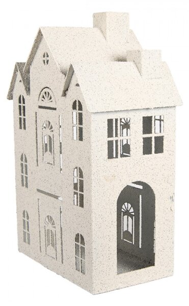 Bílá kovová dekorace třípatrový domeček na svíčku Zwemblik – 25x15x43 cm
