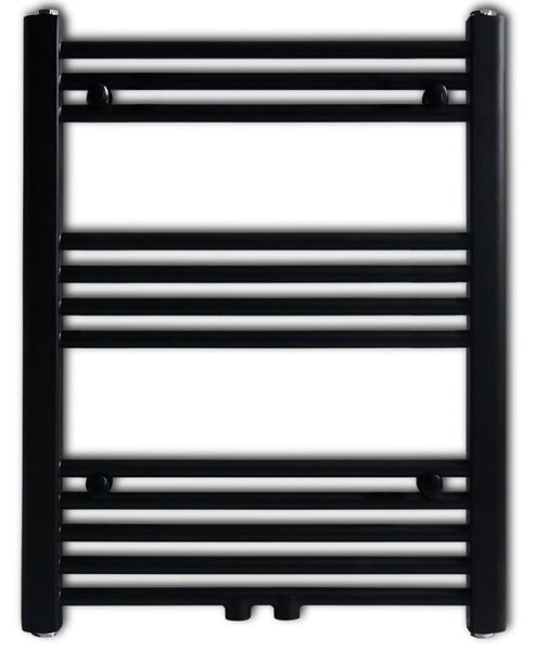 Černý žebříkový radiátor na ručníky rovný ústřední topení 600 x 764 mm