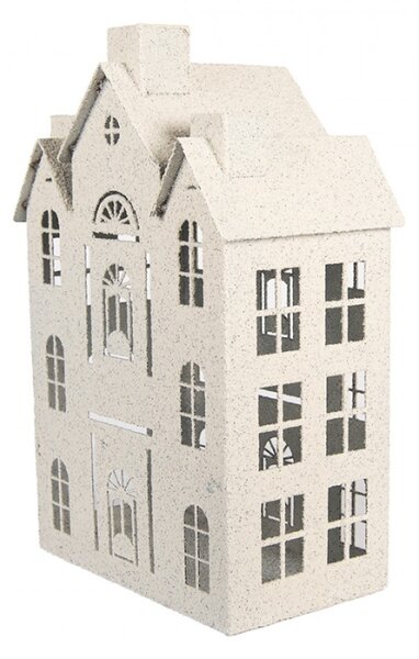 Bílá kovová dekorace třípatrový domeček na svíčku Zwemblik – 25x15x43 cm