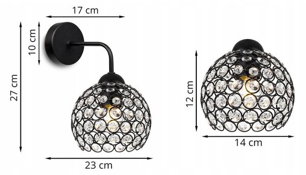 Nástěnné svítidlo Crystal, 1x černé křišťálové stínítko