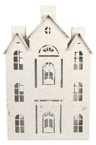 Bílá kovová dekorace třípatrový domeček na svíčku Zwemblik – 25x15x43 cm
