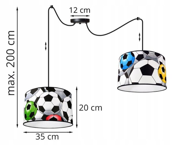 Dětské závěsné svítidlo Soccer Spider, 2x textilní stínítko se vzorem, (výběr ze 2 barev konstrukce)