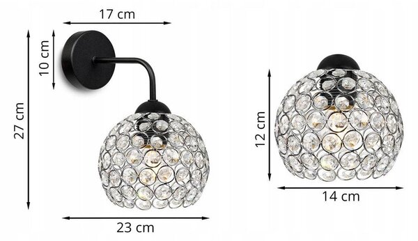Nástěnné svítidlo Crystal, 1x stříbrné křišťálové stínítko