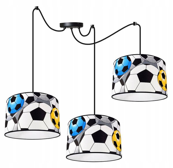 Dětské závěsné svítidlo Soccer Spider, 3x textilní stínítko se vzorem, (výběr ze 2 barev konstrukce)