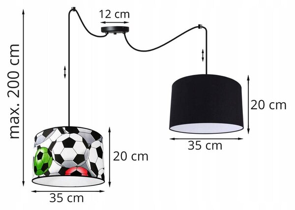 Dětské závěsné svítidlo Soccer Spider, 2x textilní stínítko se vzorem (mix 6 barev), (výběr ze 2 barev konstrukce)