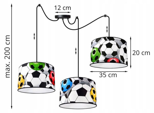 Dětské závěsné svítidlo Soccer Spider, 3x textilní stínítko se vzorem, (výběr ze 2 barev konstrukce)