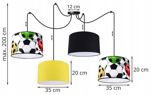 Dětské závěsné svítidlo Soccer Spider, 4x textilní stínítko se vzorem (mix 6 barev), (výběr ze 2 barev konstrukce)