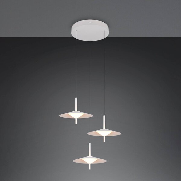 Trio Lighting LED závěsné světlo Amalo, matná bílá, Ø 67 cm, kov, 3 žárovky, stmívatelný, Bílá / opál, Obývací pokoj / jídelna, kov, Moderní