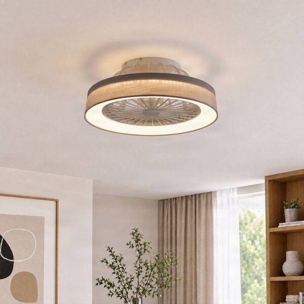 Lindby Stropní ventilátor Mace s LED osvětlením, šedý, Ø 47 cm, tichý,, stmívatelný, Hliník / šedá / zinek, Obývací pokoj / jídelna, Plast, Moderní
